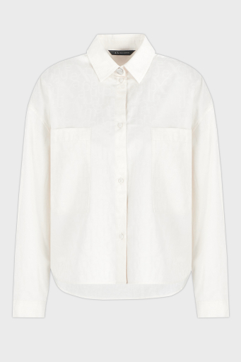 Armani Exchange % 100 Pamuk Relaxed Fit Tamamı Logolu Bayan Gömlek XW000097 AF10820 F0015 EKRU - 5