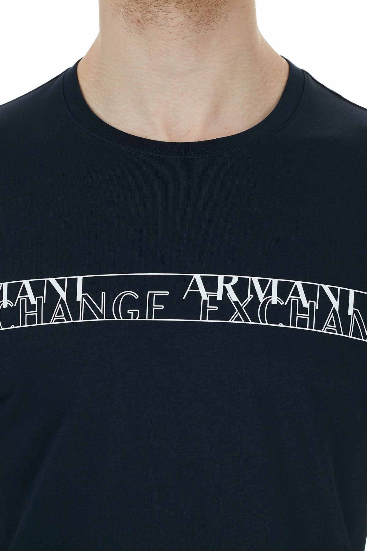 Armani Exchange % 100 Pamuklu Baskılı Bisiklet Yak Erkek T Shirt 6HZTFC ZJBVZ 1510 LACİVERT