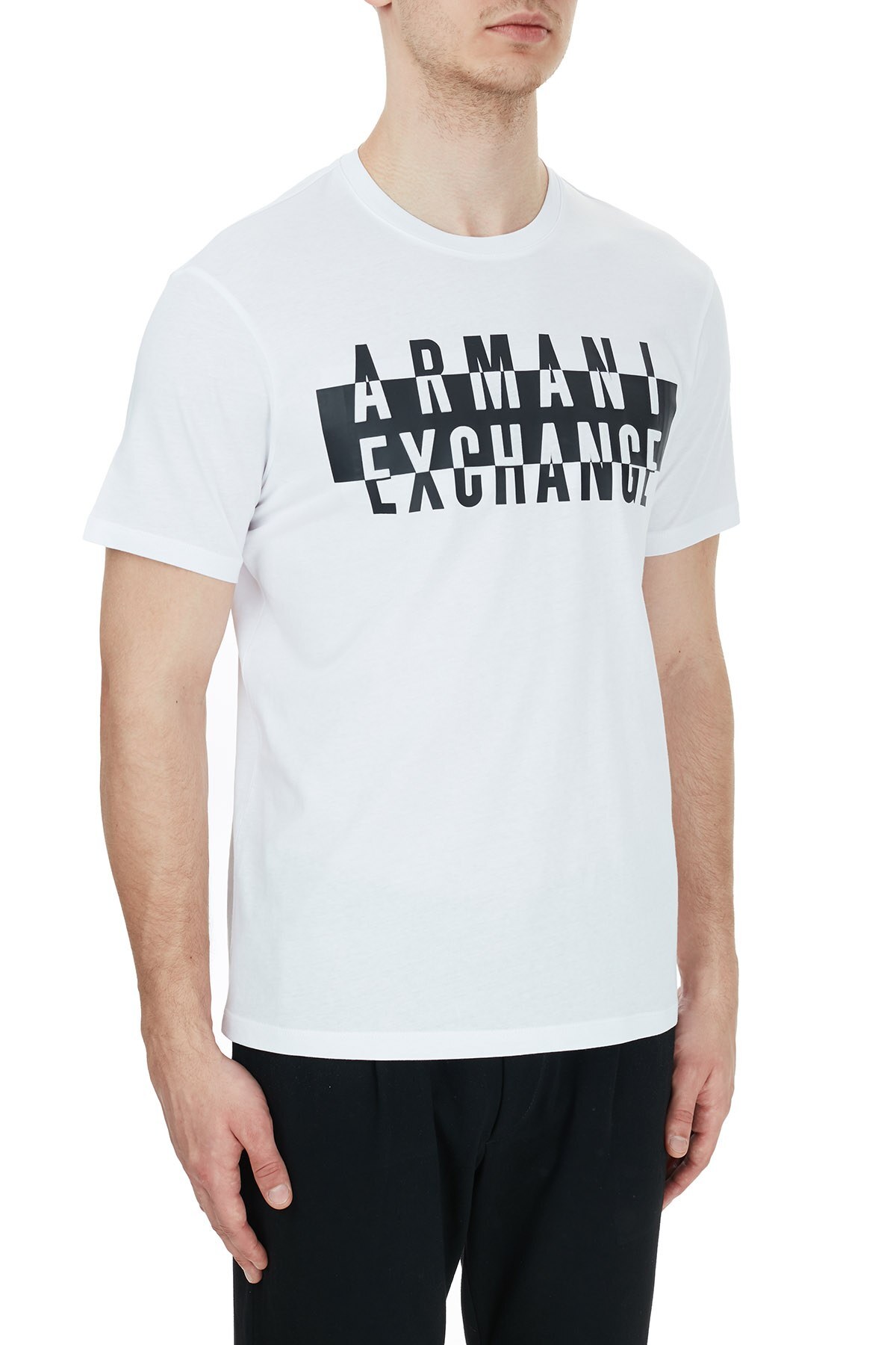 Armani Exchange % 100 Pamuklu Baskılı Bisiklet Yaka Erkek T Shirt 6HZTGD ZJH4Z 1100 BEYAZ