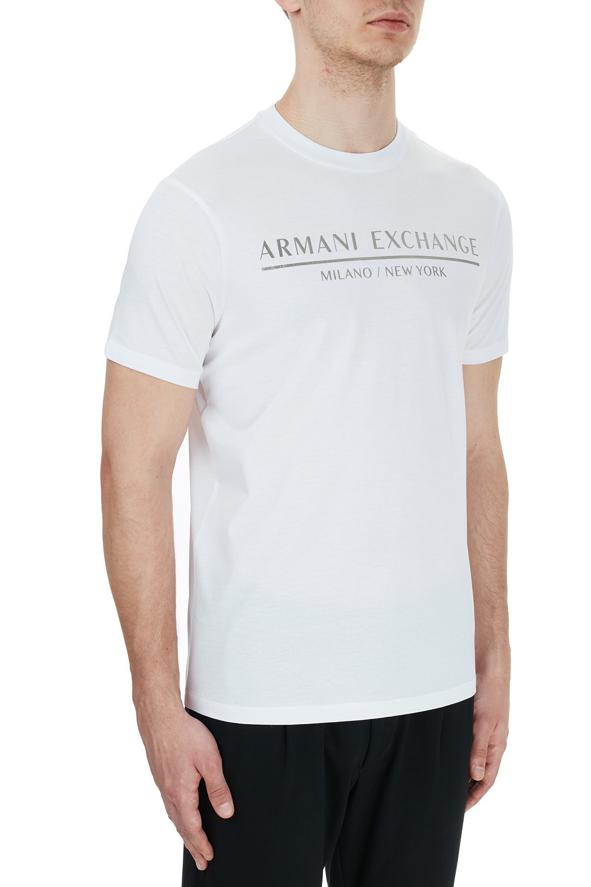 Armani Exchange % 100 Pamuklu Baskılı Bisiklet Yaka Erkek T Shirt 6HZTLI ZJ9AZ 1100 BEYAZ