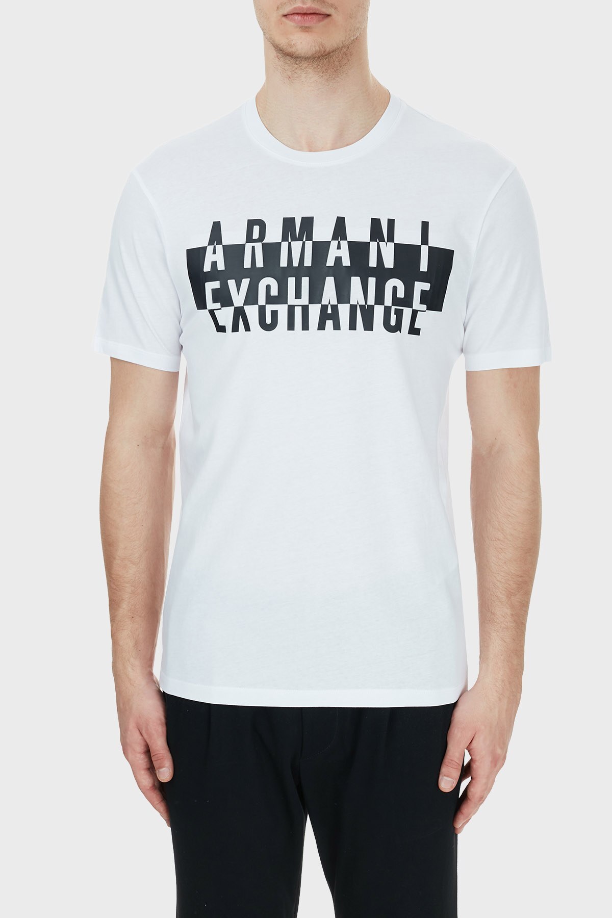 Armani Exchange % 100 Pamuklu Baskılı Bisiklet Yaka Erkek T Shirt S 6HZTGD ZJH4Z 1100 BEYAZ