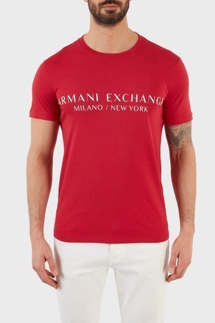 Armani Exchange - Armani Exchange % 100 Pamuklu Baskılı Regular Fit Bisiklet Yaka Erkek T Shirt 8NZT72 Z8H4Z 1496 KIRMIZI