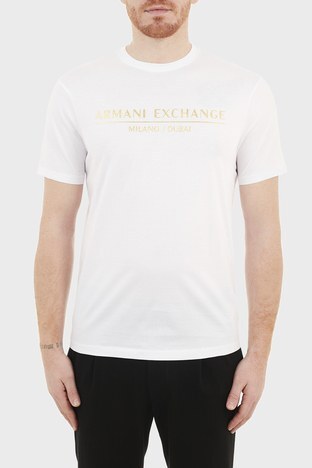 Armani Exchange - Armani Exchange % 100 Pamuklu Bisiklet Yaka Erkek T Shirt 3KZTEB ZJ9AZ 1100 BEYAZ