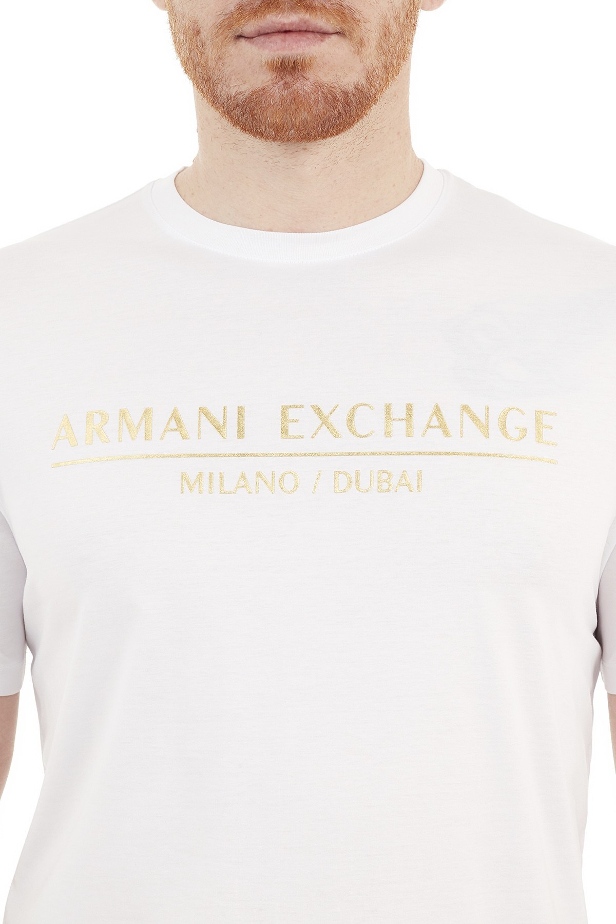 Armani Exchange % 100 Pamuklu Bisiklet Yaka Erkek T Shirt 3KZTEB ZJ9AZ 1100 BEYAZ