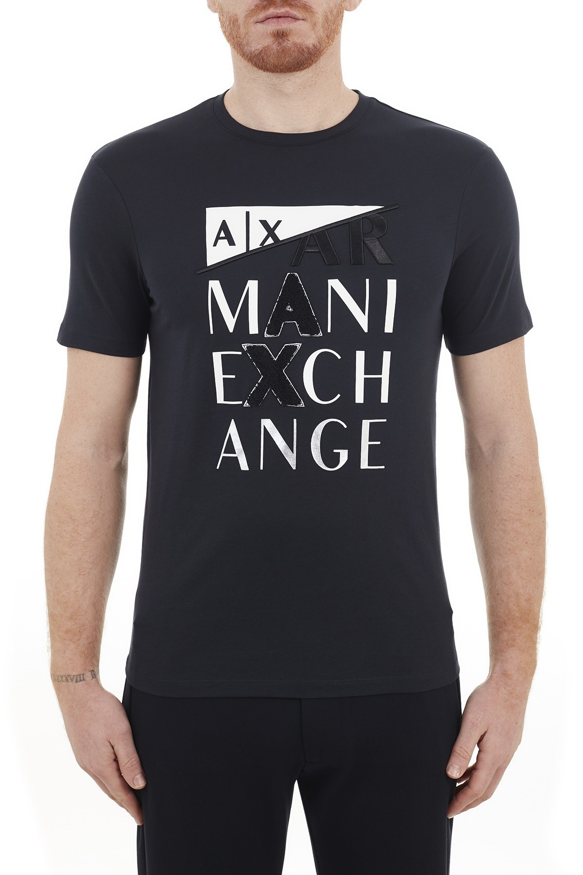 Armani Exchange % 100 Pamuklu Bisiklet Yaka Erkek T Shirt 3KZTFD ZJBVZ 1510 LACİVERT