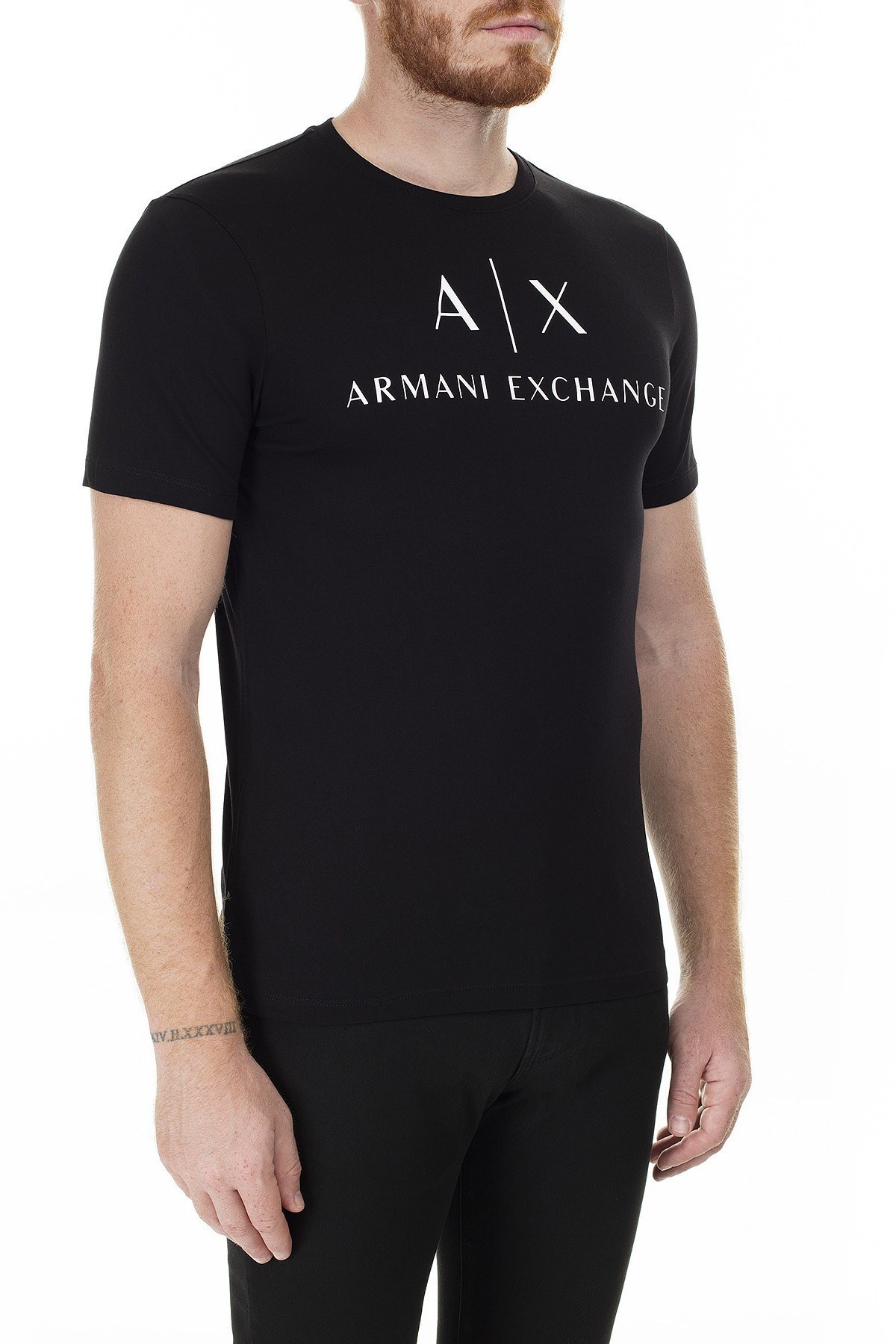 Armani Exchange % 100 Pamuklu Baskılı Bisiklet Yaka Erkek T Shirt 8NZTCJ Z8H4Z 1200 SİYAH