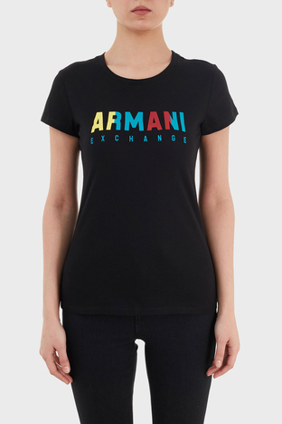 Armani Exchange - Armani Exchange % 100 Pamuklu Bisiklet Yaka Bayan T Shirt S 6HYTAF YJW3Z 1200 SİYAH