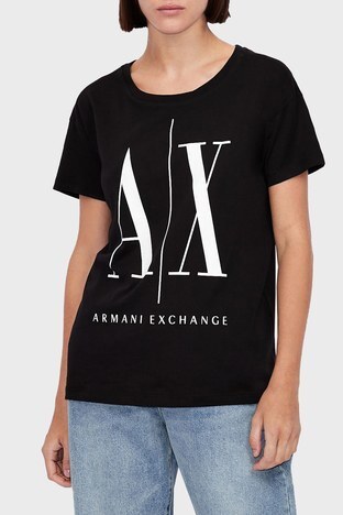 Armani Exchange - Armani Exchange % 100 Pamuklu Bayan T Shirt 8NYTCX YJG3Z 1200 SİYAH