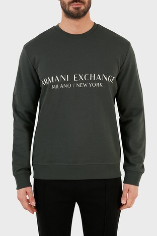 Armani Exchange - Armani Exchange Baskılı % 100 Pamuk Bisiklet Yaka Erkek Sweat 8NZM88 ZJKRZ 1863 HAKİ