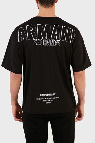 Armani Exchange - Armani Exchange Baskılı % 100 Pamuk Bisiklet Yaka Erkek T Shirt 6KZTGL ZJH4Z 1200 SİYAH (1)