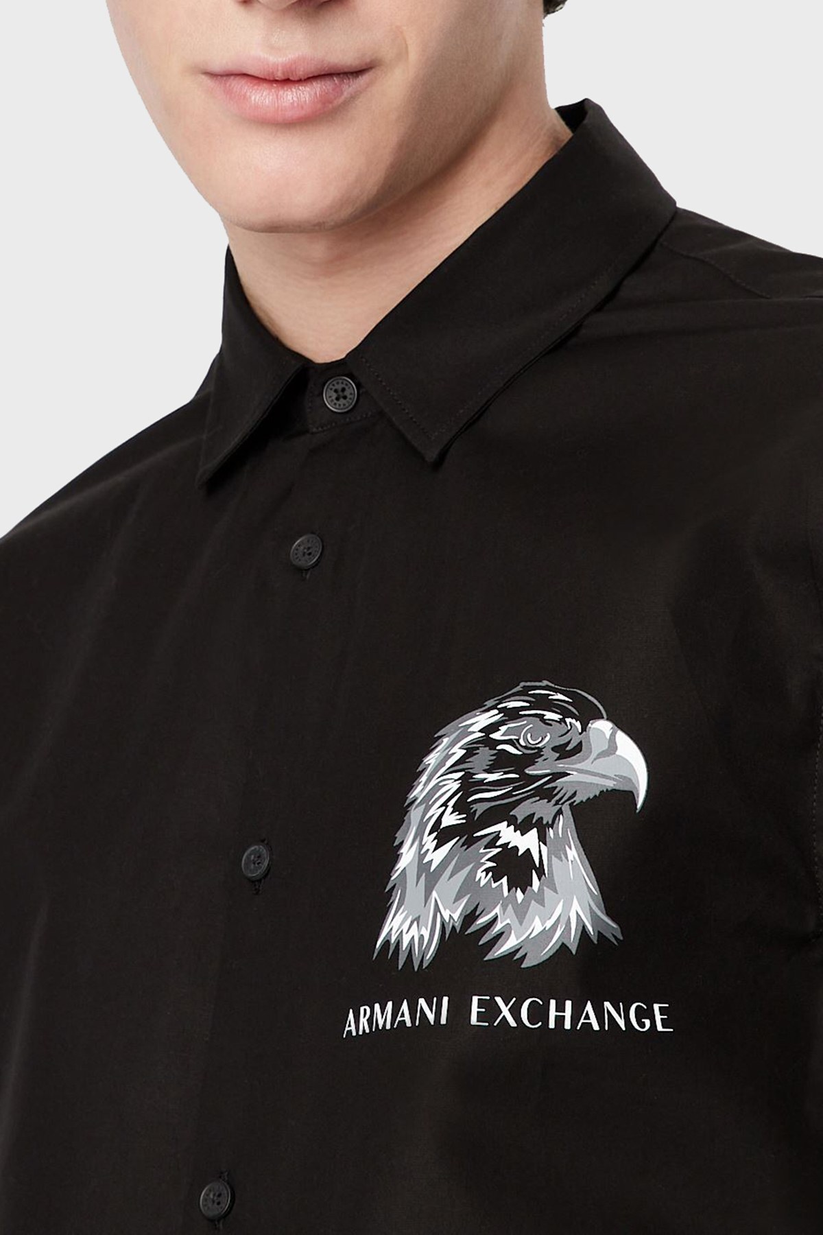 Armani Exchange Baskılı % 100 Pamuk Regular Fit Erkek Gömlek 3LZC12 ZNVMZ 1200 SİYAH
