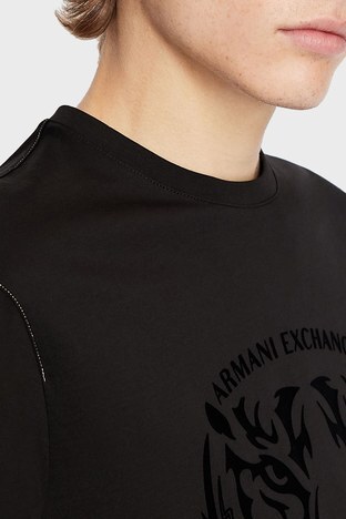 Armani Exchange - Armani Exchange Baskılı % 100 Pamuk Regular Fit Erkek T Shirt 3LZTGG ZJ9AZ 1200 SİYAH (1)
