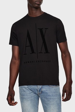 Armani Exchange - Armani Exchange Baskılı % 100 Pamuk Regular Fit Erkek T Shirt 8NZTPP ZJH4Z 1200 SİYAH