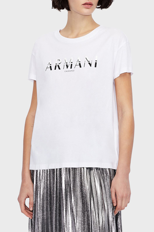 Armani Exchange - Armani Exchange Baskılı % 100 Pamuklu Bayan T Shirt 3KYTGD YJG3Z 1000 BEYAZ