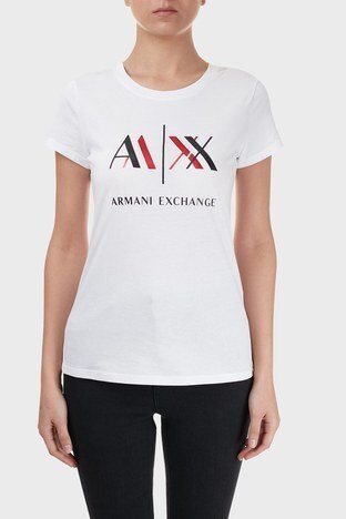 Armani Exchange - Armani Exchange Baskılı Bisiklet Yaka % 100 Pamuk Bayan T Shirt 6HYTAH YJ73Z 8175 BEYAZ