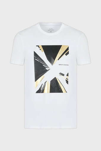 Armani Exchange Baskılı Bisiklet Yaka % 100 Pamuk Regular Fit Erkek T Shirt 3RZTHQ ZJBYZ 1100 BEYAZ - 4