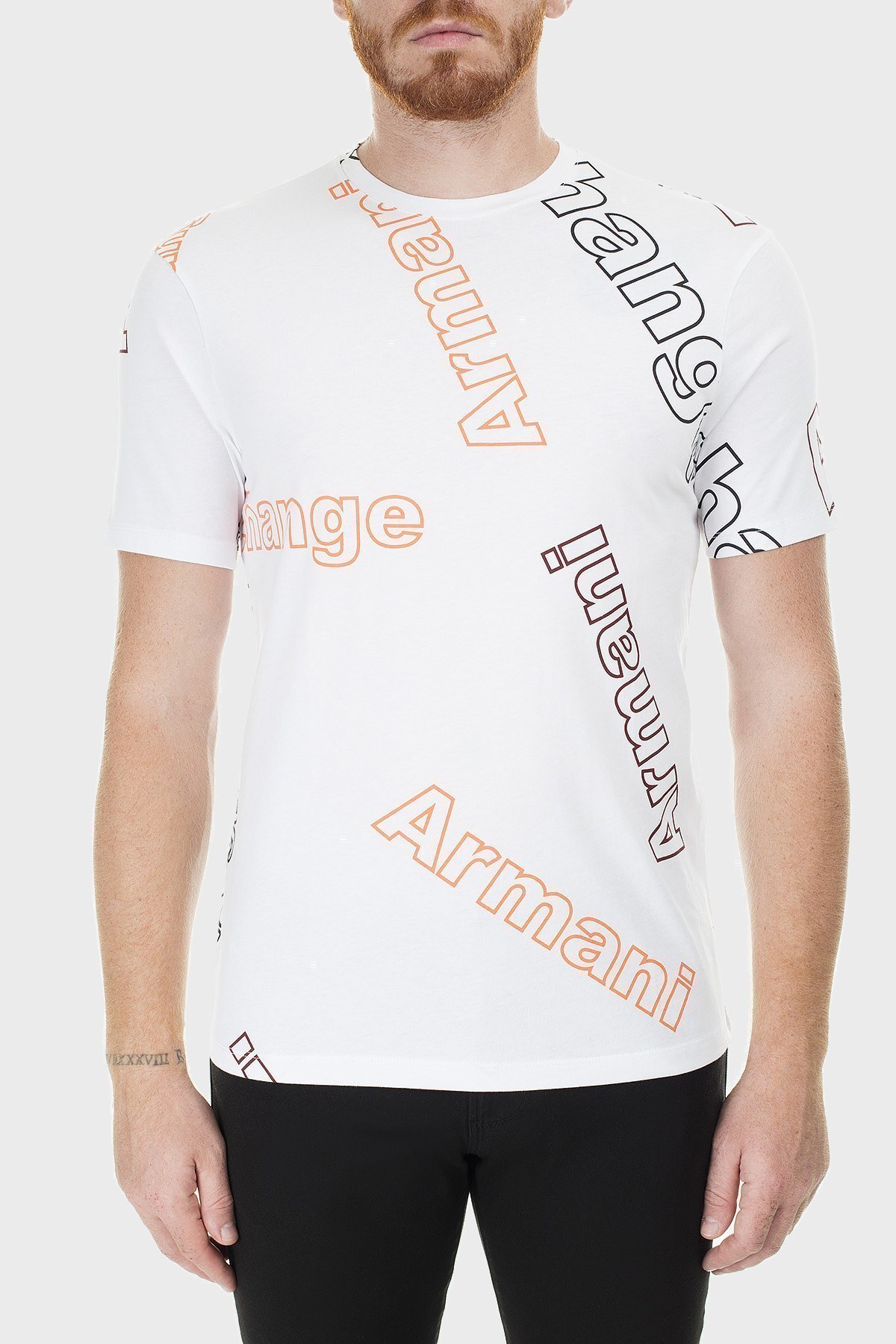 Armani Exchange Baskılı Bisiklet Yaka Erkek T Shirt 3HZTFC ZJH4Z 7184 BEYAZ