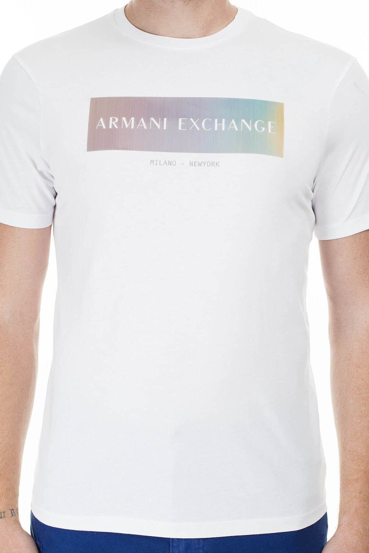 Armani Exchange Baskılı Bisiklet Yaka Erkek T Shirt 3HZTGB ZJH4Z 1100 BEYAZ