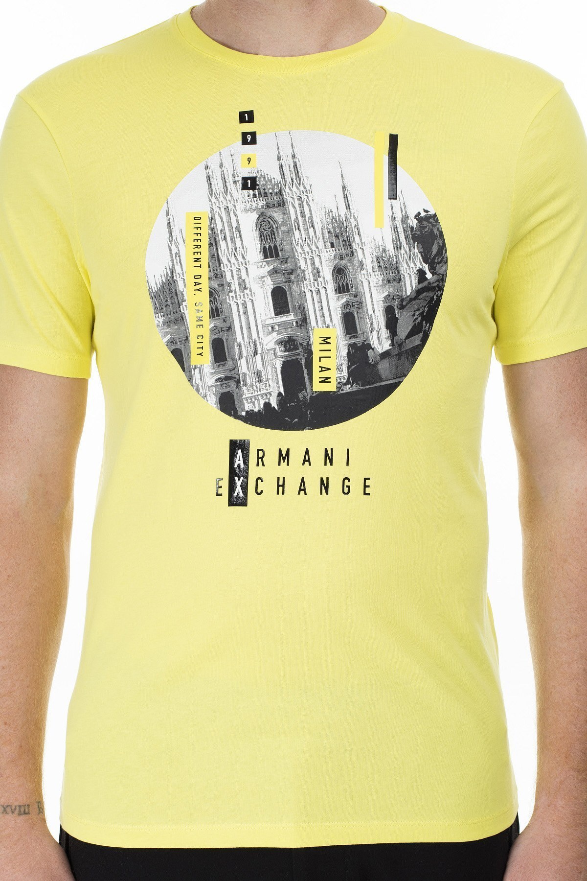 Armani Exchange Baskılı Bisiklet Yaka Erkek T Shirt 3HZTHN ZJH4Z 1654 LİMON