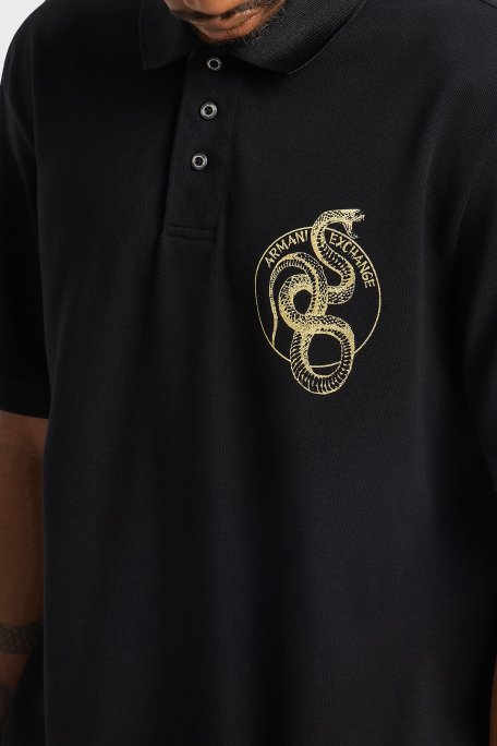 Armani Exchange Baskılı Pamuklu Regular Fit Düğmeli Erkek Polo Yaka T Shirt XM000215 AF10366 UC001 SİYAH - 2