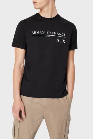 Armani Exchange - Armani Exchange Baskılı Regular Fit Bisiklet Yaka % 100 Pamuk Erkek T Shirt 6LZTCE ZJ6NZ 1200 SİYAH
