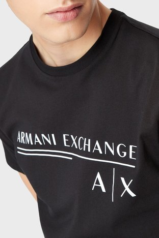 Armani Exchange - Armani Exchange Baskılı Regular Fit Bisiklet Yaka % 100 Pamuk Erkek T Shirt 6LZTCE ZJ6NZ 1200 SİYAH (1)