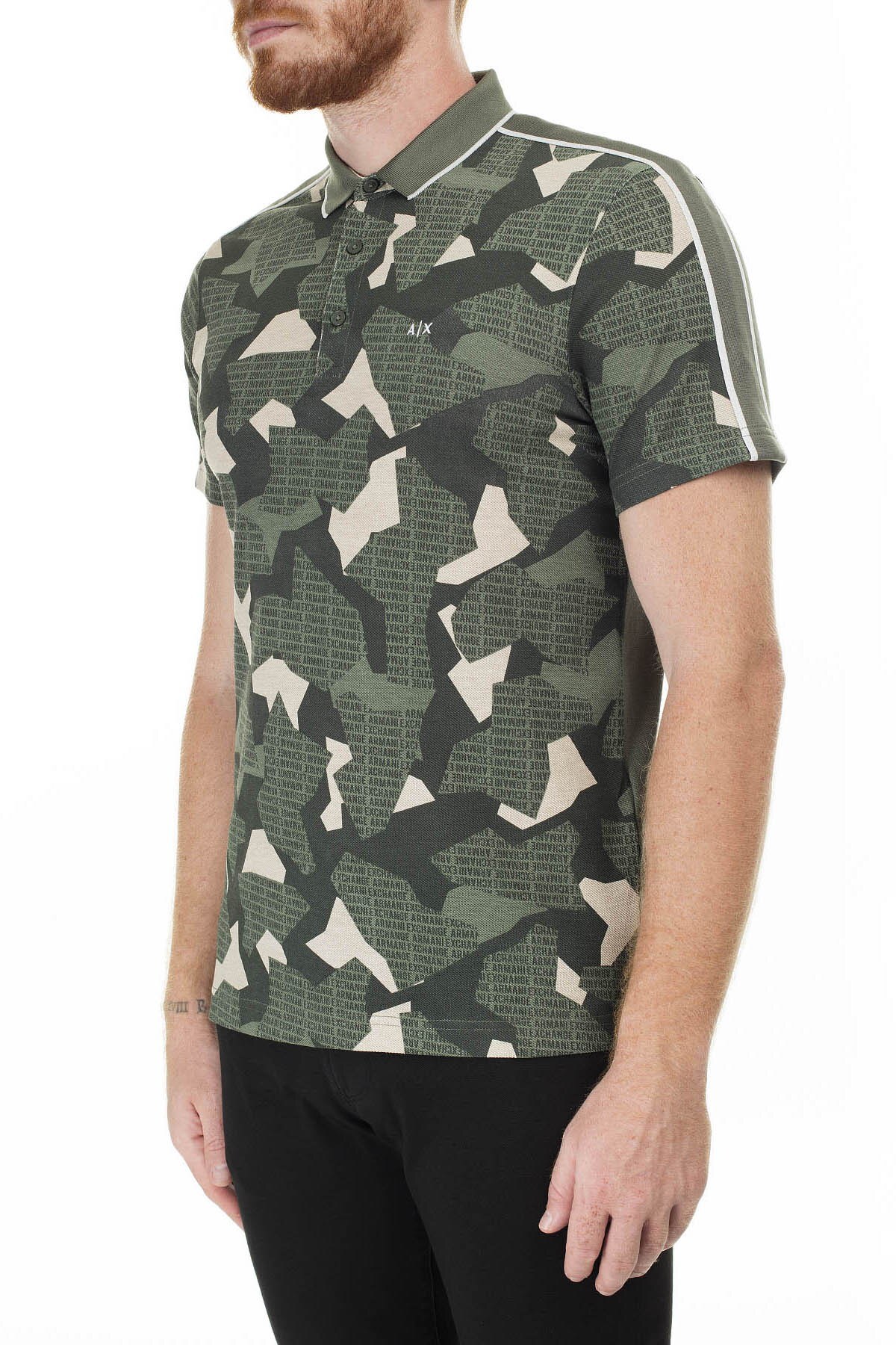 Armani Exchange Baskılı Regular Fit Düğmeli T Shirt Erkek Polo 3HZFGC ZJM5Z 2877 YEŞİL