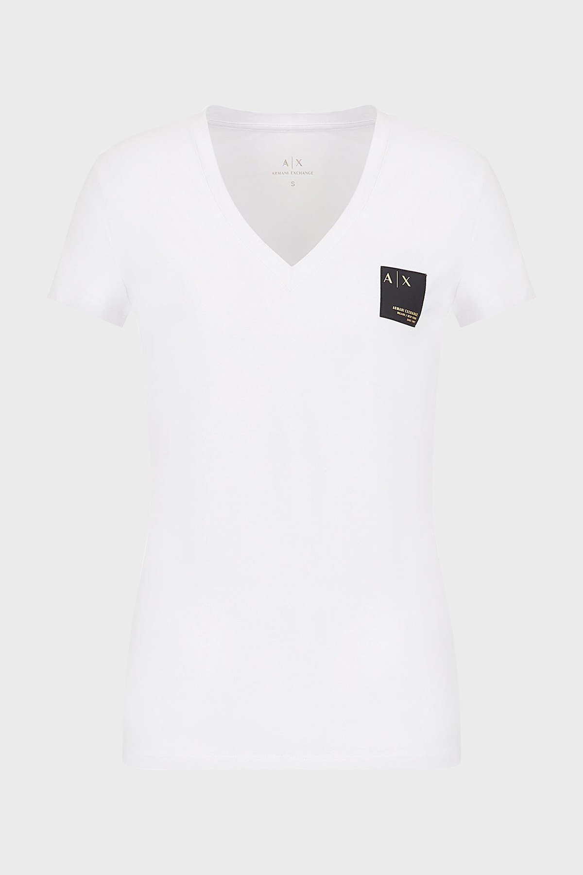 Armani Exchange Logolu Pamuklu V Yaka Regular Fit Bayan T Shirt 6KYTGJ YJC7Z 1000 BEYAZ