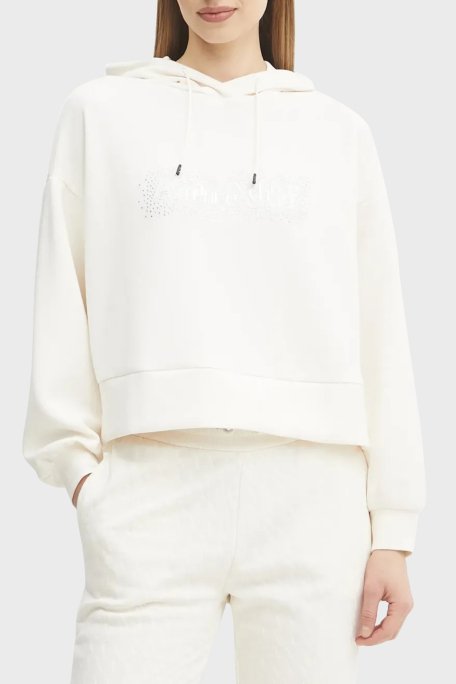 Armani Exchange Comfort Fit Kapüşonlu Taşlı Logolu Bayan Sweat XW000094 AF10804 U1003 EKRU - 1