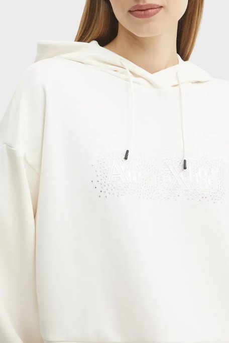 Armani Exchange Comfort Fit Kapüşonlu Taşlı Logolu Bayan Sweat XW000094 AF10804 U1003 EKRU - 2