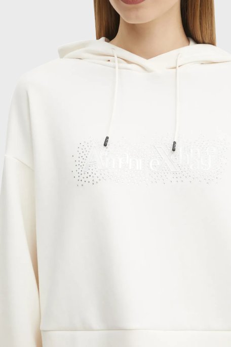 Armani Exchange Comfort Fit Kapüşonlu Taşlı Logolu Bayan Sweat XW000094 AF10804 U1003 EKRU - 4