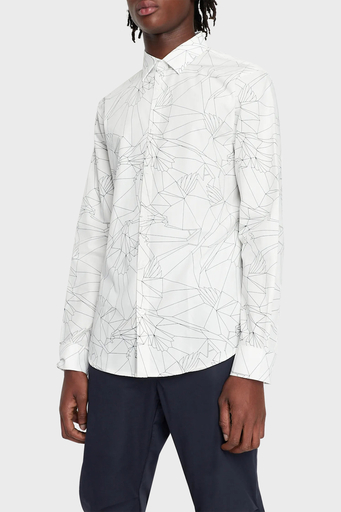 Armani Exchange Desenli % 100 Pamuk Regular Fit Erkek Gömlek 3RZC11 ZNXLZ 01EK BEYAZ - 1