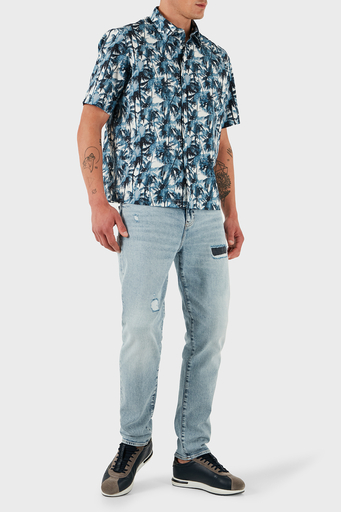 Armani Exchange Desenli % 100 Pamuk Regular Fit Kısa Kollu Erkek Gömlek XM001240 AF14869 F0041 LACİVERT - 4