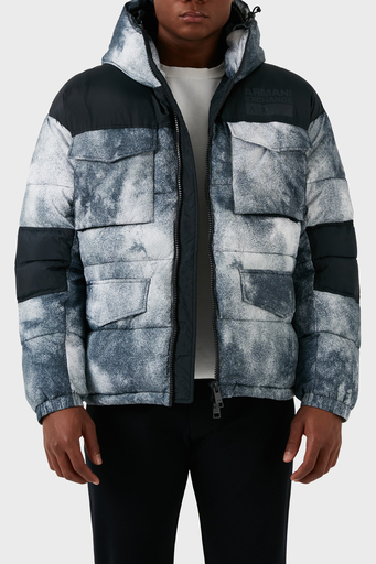 Armani Exchange Desenli Kapüşonlu Dolgulu Şişme Erkek Mont 6RZK30 ZNKRZ 21CS BEYAZ-LACİVERT - 1