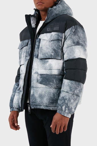 Armani Exchange Desenli Kapüşonlu Dolgulu Şişme Erkek Mont 6RZK30 ZNKRZ 21CS BEYAZ-LACİVERT - 3