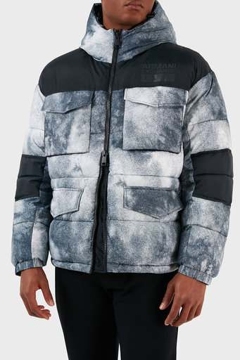 Armani Exchange Desenli Kapüşonlu Dolgulu Şişme Erkek Mont 6RZK30 ZNKRZ 21CS BEYAZ-LACİVERT - 6