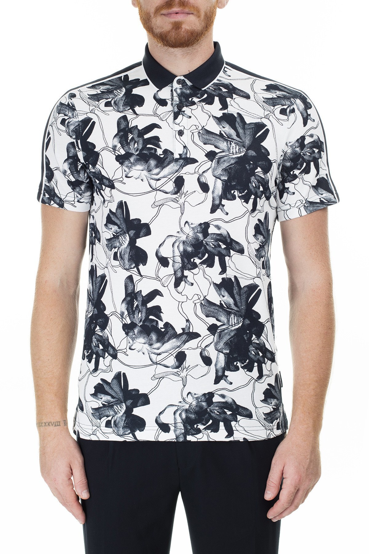 Armani Exchange Desenli Regular Fit T Shirt Erkek Polo 3HZFGC ZJM5Z 7180 BEYAZ-LACİVERT