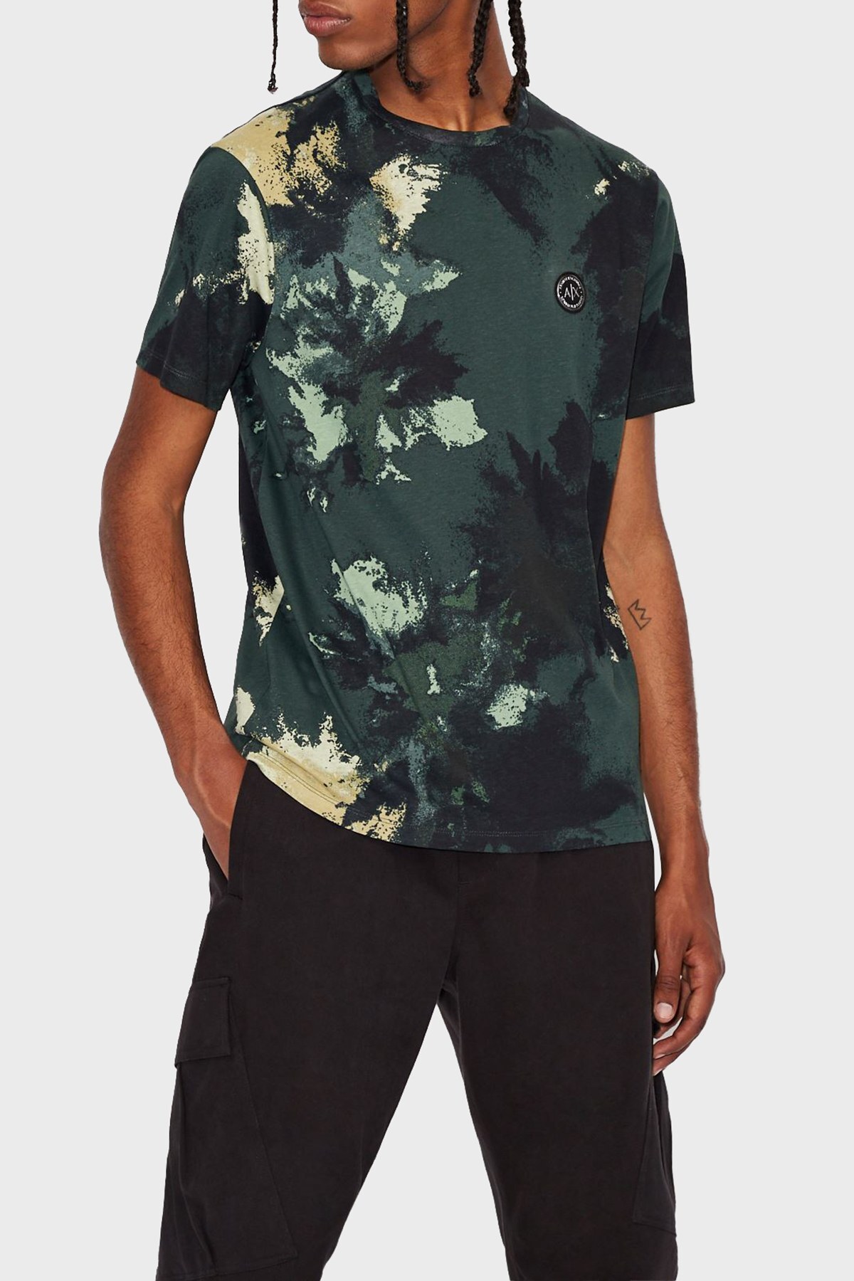 Armani Exchange Desenli % 100 Pamuk Regular Fit Erkek T Shirt 6KZTGF ZJH4Z 4872 Yeşil-Haki