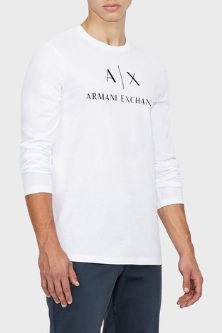 Armani Exchange - Armani Exchange % 100 Pamuklu Slim Fit Uzun Kol Erkek T Shirt 8NZTCH Z8H4Z 1100 BEYAZ
