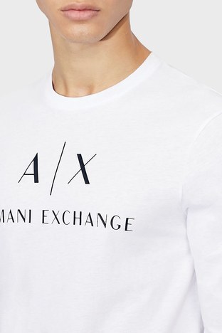 Armani Exchange - Armani Exchange % 100 Pamuklu Slim Fit Uzun Kol Erkek T Shirt 8NZTCH Z8H4Z 1100 BEYAZ (1)
