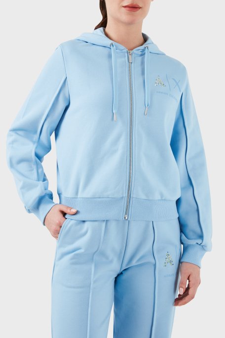Armani Exchange Fermuarlı Kapüşonlu Regular Fit Bayan Sweat 3DYM33 YJFEZ 15DD MAVİ - 8