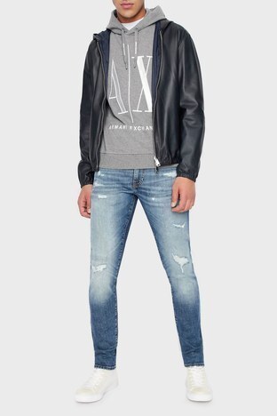 Armani Exchange - Armani Exchange J14 Yırtık Detaylı Normal Bel Skinny Fit Jeans Erkek Kot Pantolon 3LZJ14 Z1PPZ 1500 İNDİGO (1)