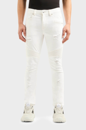 Armani Exchange J27 Yırtık Detaylı Slim Fit Dar Paça Jeans Erkek Kot Pantolon 3DZJ27 Z1AAZ 1100 BEYAZ - 6