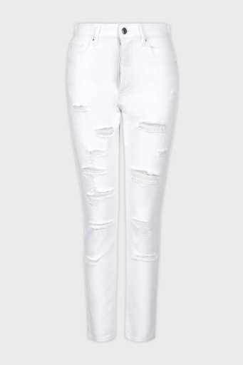 Armani Exchange J51 Yırtık Detaylı Tapered Fit Jeans Bayan Kot Pantolon 3DYJ51 Y1HRZ 1100 BEYAZ - 5