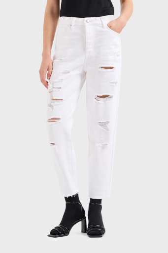 Armani Exchange J51 Yırtık Detaylı Tapered Fit Jeans Bayan Kot Pantolon 3DYJ51 Y1HRZ 1100 BEYAZ - 6