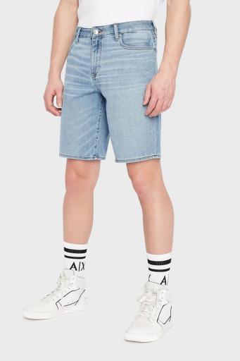 Armani Exchange J65 Pamuklu Keten Karışımlı Slim Fit Kot Erkek Short 3LZJ65 Z1FCZ 1500 AÇIK MAVİ - 1