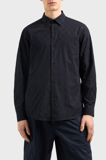 Armani Exchange Kabartmalı Logo Baskılı Pamuklu Regular Fit Kent Yaka Erkek Gömlek XM000197 AF12179 UB101 LACİVERT - 1