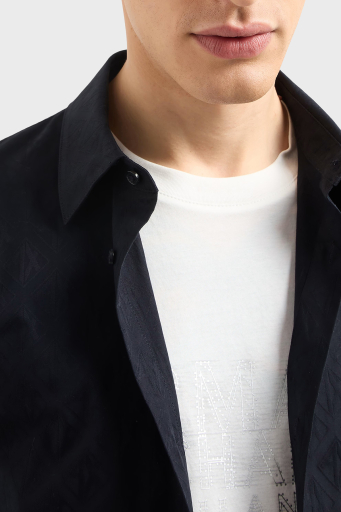 Armani Exchange Kabartmalı Logo Baskılı Pamuklu Regular Fit Kent Yaka Erkek Gömlek XM000197 AF12179 UB101 LACİVERT - 4