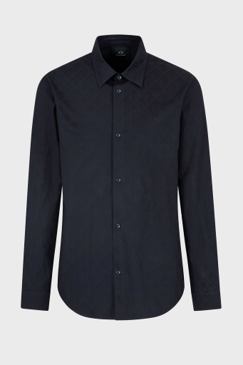 Armani Exchange Kabartmalı Logo Baskılı Pamuklu Regular Fit Kent Yaka Erkek Gömlek XM000197 AF12179 UB101 LACİVERT - 5