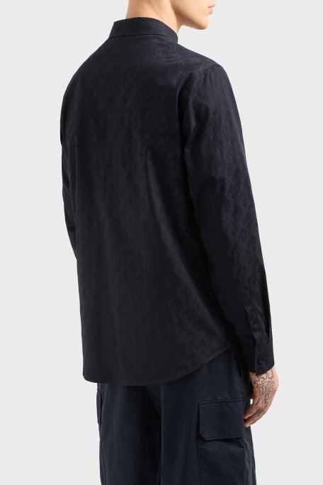 Armani Exchange Kabartmalı Logo Baskılı Pamuklu Regular Fit Kent Yaka Erkek Gömlek XM000197 AF12179 UB101 LACİVERT - 3